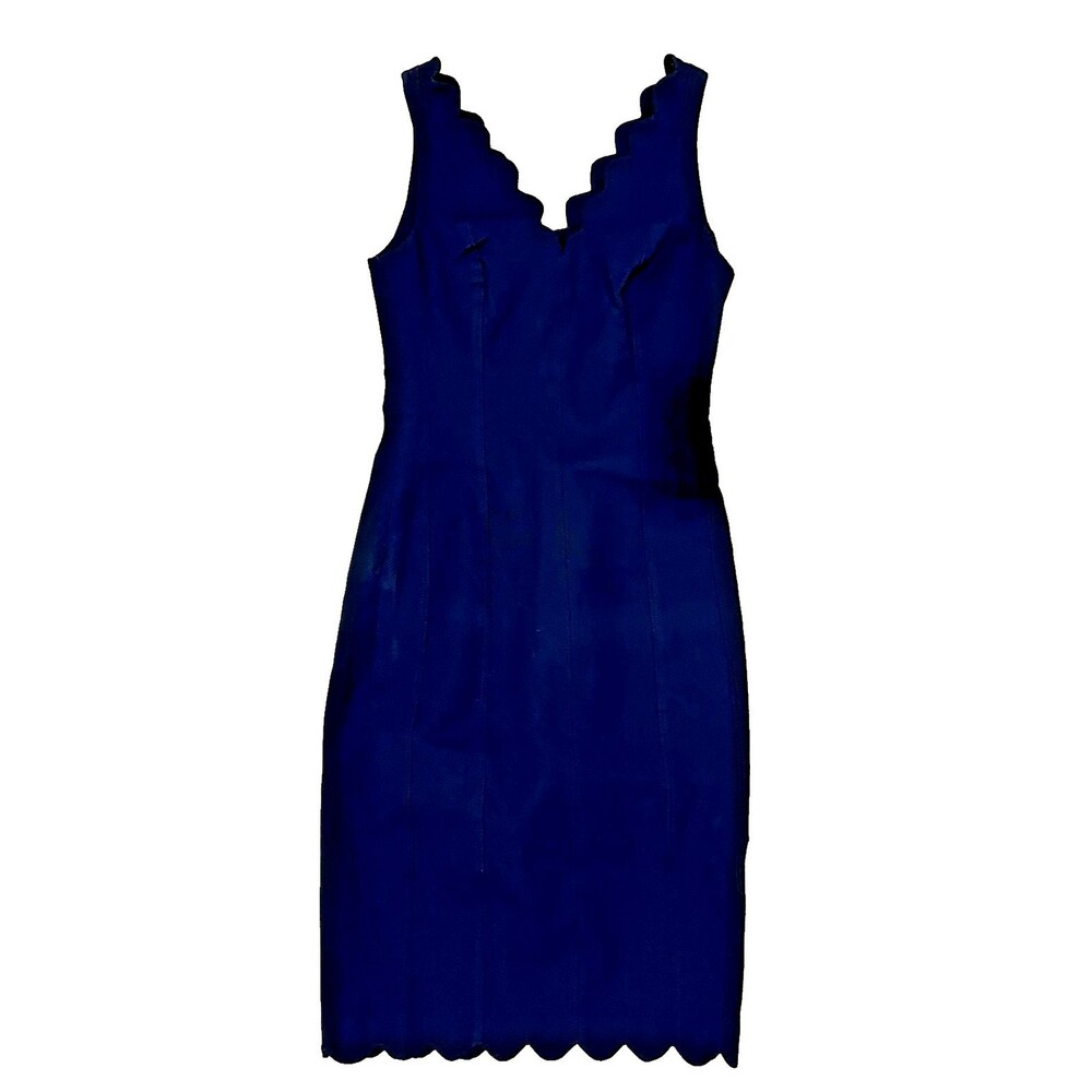 Banana Republic Navy Princess Seam Scalloped Edge Sheath Dress Size 4 Preppy - Picture 1 of 14
